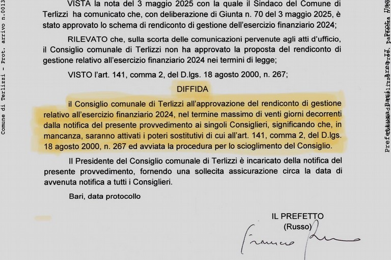 La diffida del Prefetto