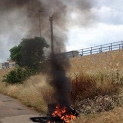 Rifiuti e sterpaglie a fuoco lungo l'estramurale