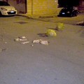 Via Tagliamento, zona stazione: sacchetti dei rifiuti come palloni
