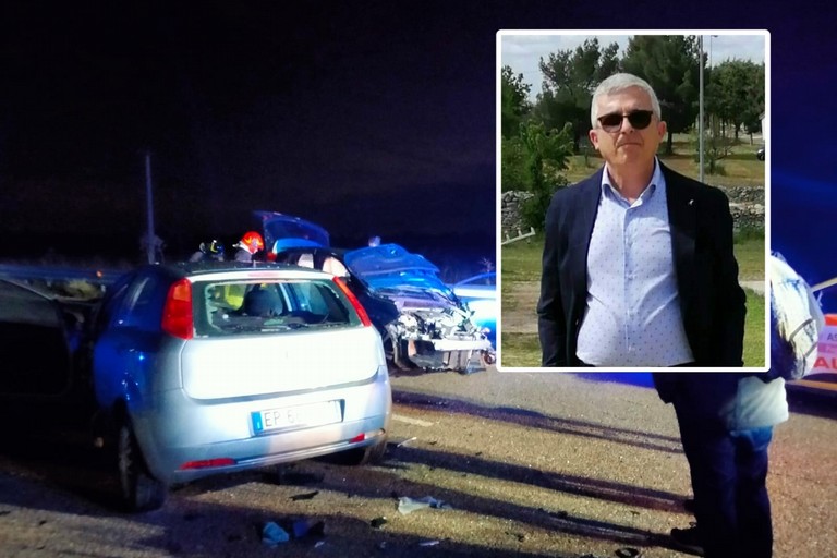 L'incidente stradale avvenuto sulla strada provinciale 231 e, nel riquadro, Francesco Veneto